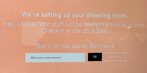 Message from touchscreen in Reformation store in New York