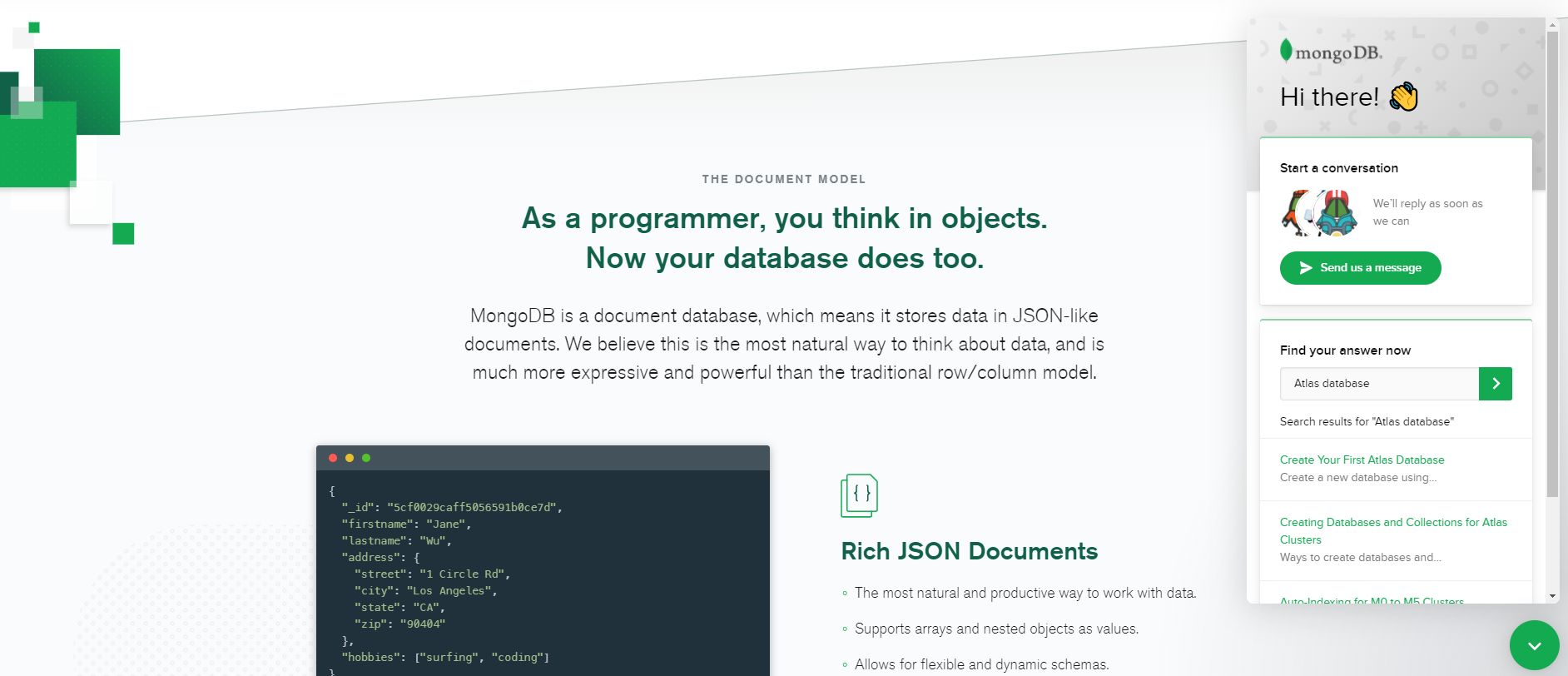 MongoDB chatbot example