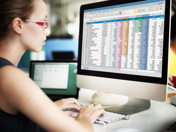 Woman looking at an Excel sheet on a computer 